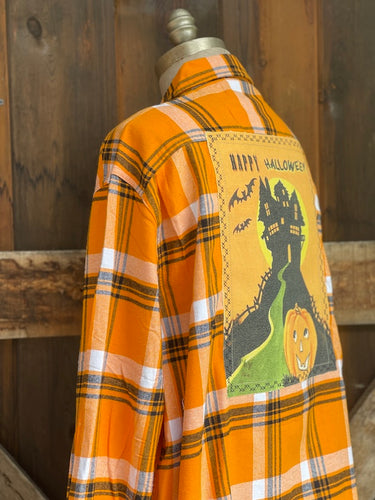 Haunted House Retro Halloween Flannel-Classic Candy Corn Plaid